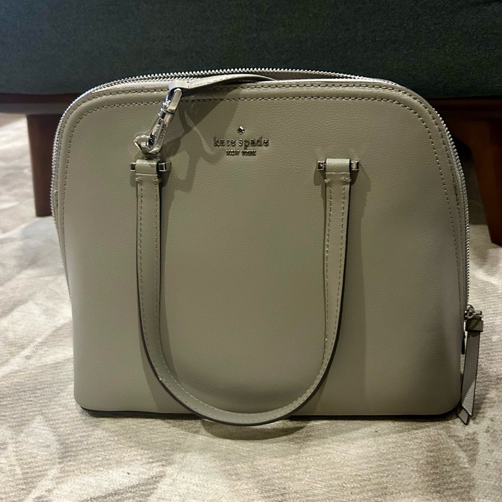 BNWT Kate Spade New York Medium Dome Satchel Patterson Drive Taupe, Grey Purse - Picture 3 of 4